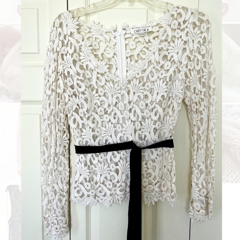 Chetta B white lace top with black belt